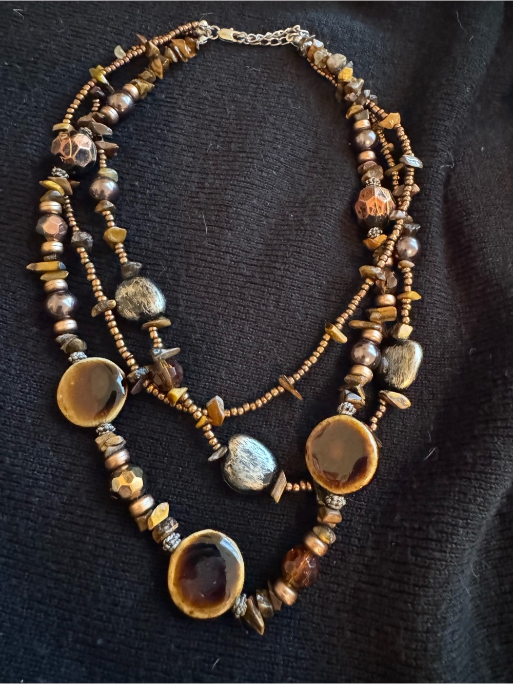 Handcrafted Brown & Gold Layered Beaded Necklace